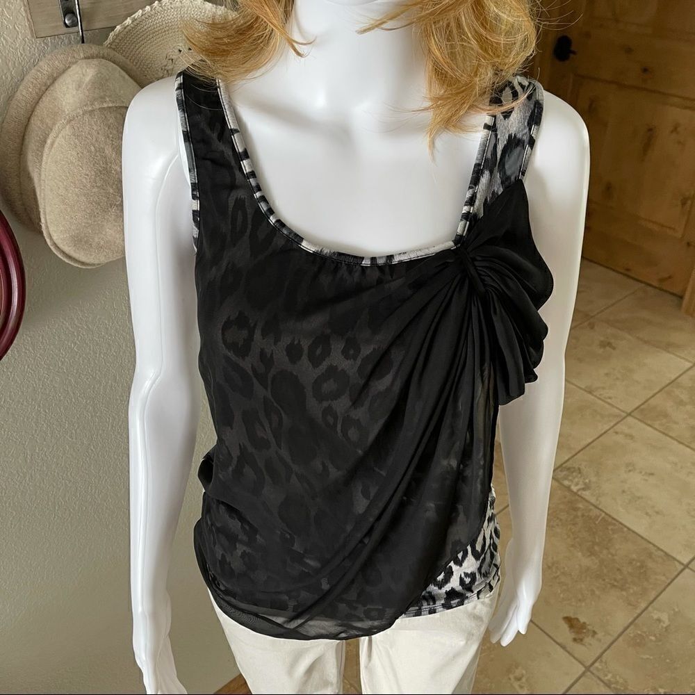 Event Leopard Chiffon Overlay Tank Top Sz Small